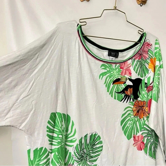 Lark Lane Woman 2X Hawaiian Floral Blouse Top 3/4 Sleeve Cotton Blend Toucan - Picture 8 of 9